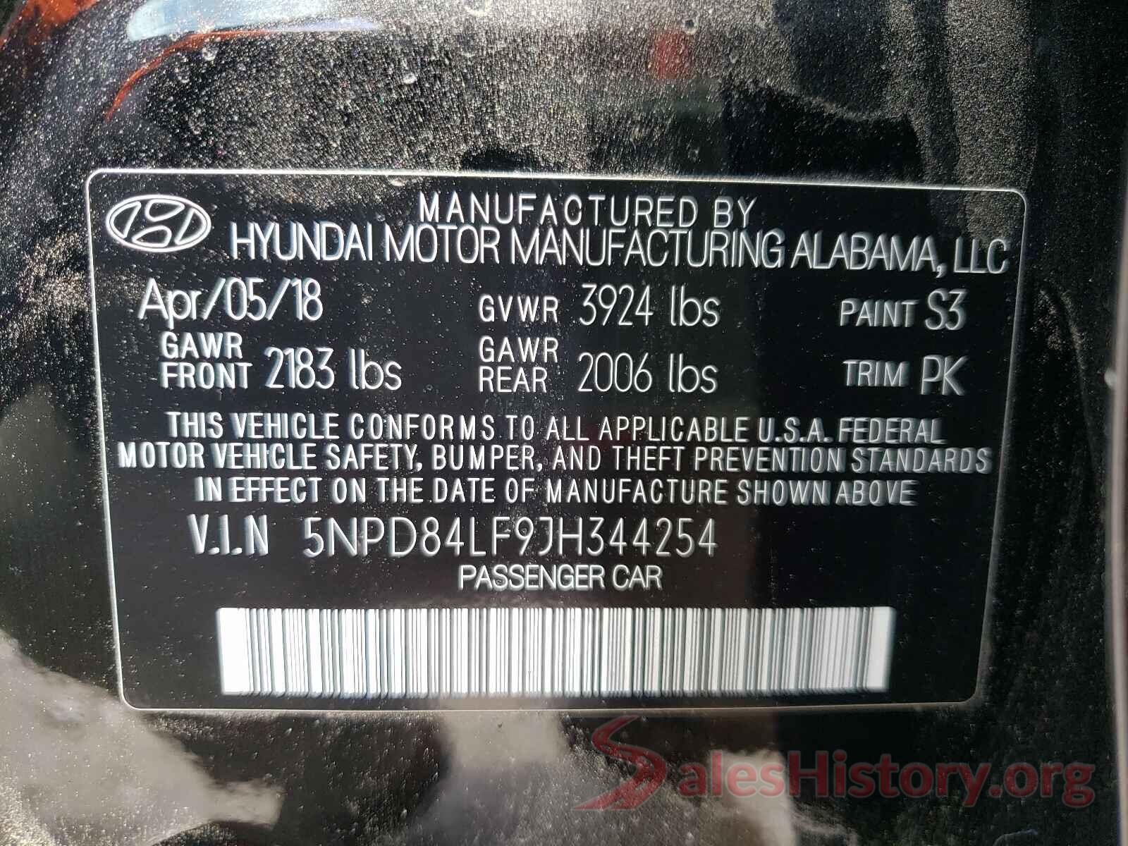 5NPD84LF9JH344254 2018 HYUNDAI ELANTRA