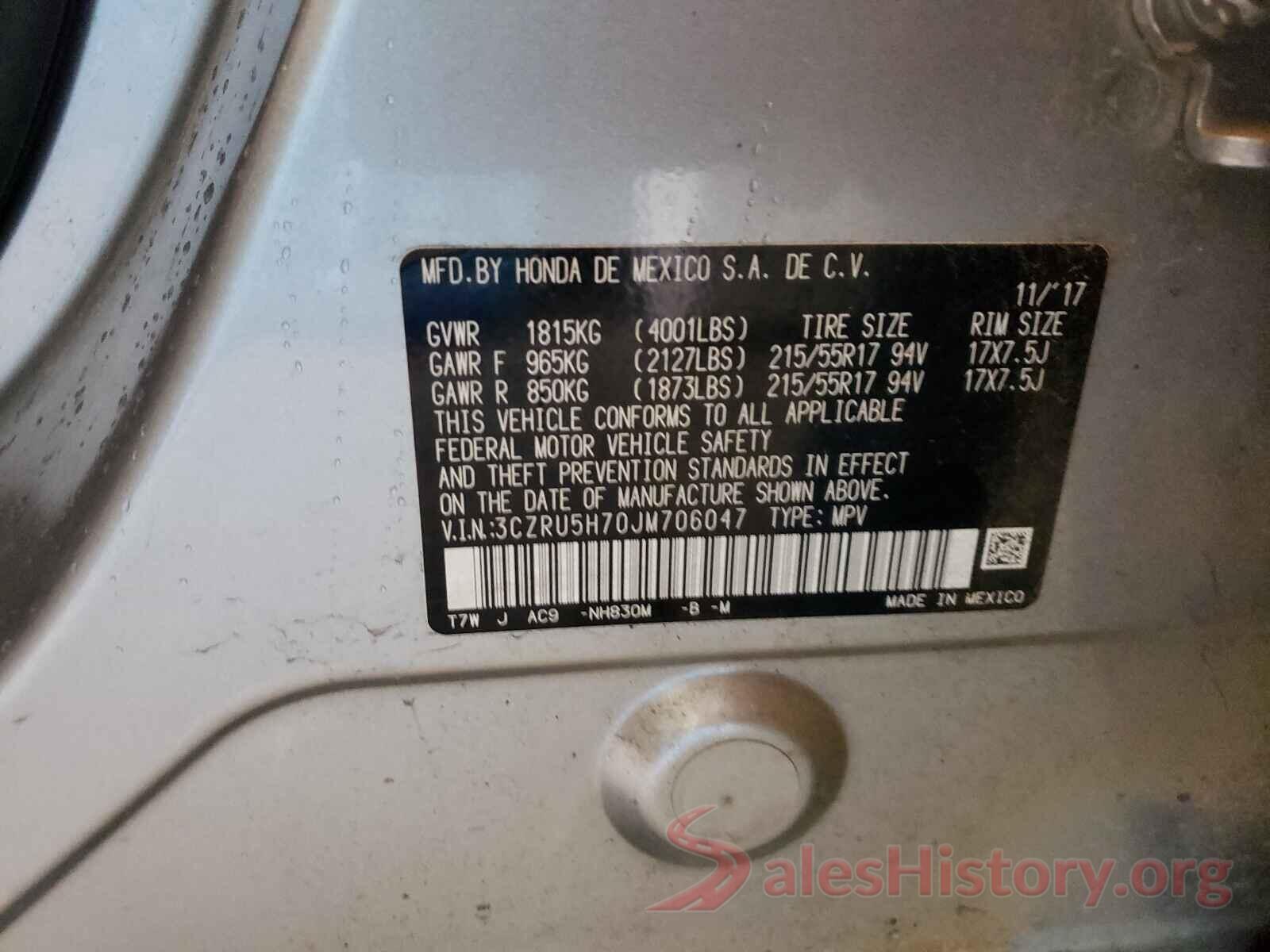 3CZRU5H70JM706047 2018 HONDA HR-V