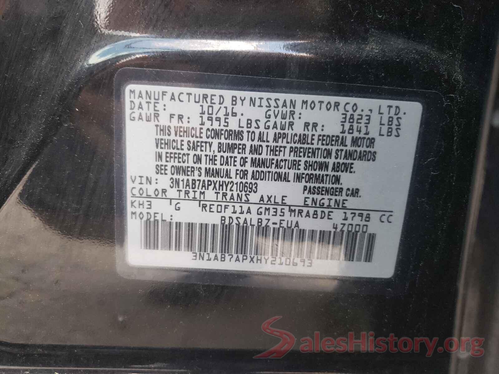 3N1AB7APXHY210693 2017 NISSAN SENTRA