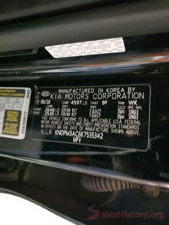 KNDPM3AC6K7535342 2019 KIA SPORTAGE