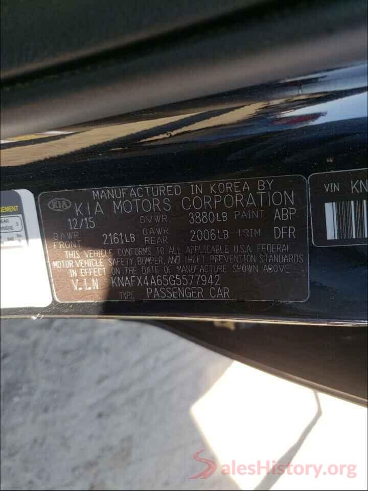 KNAFX4A65G5577942 2016 KIA FORTE