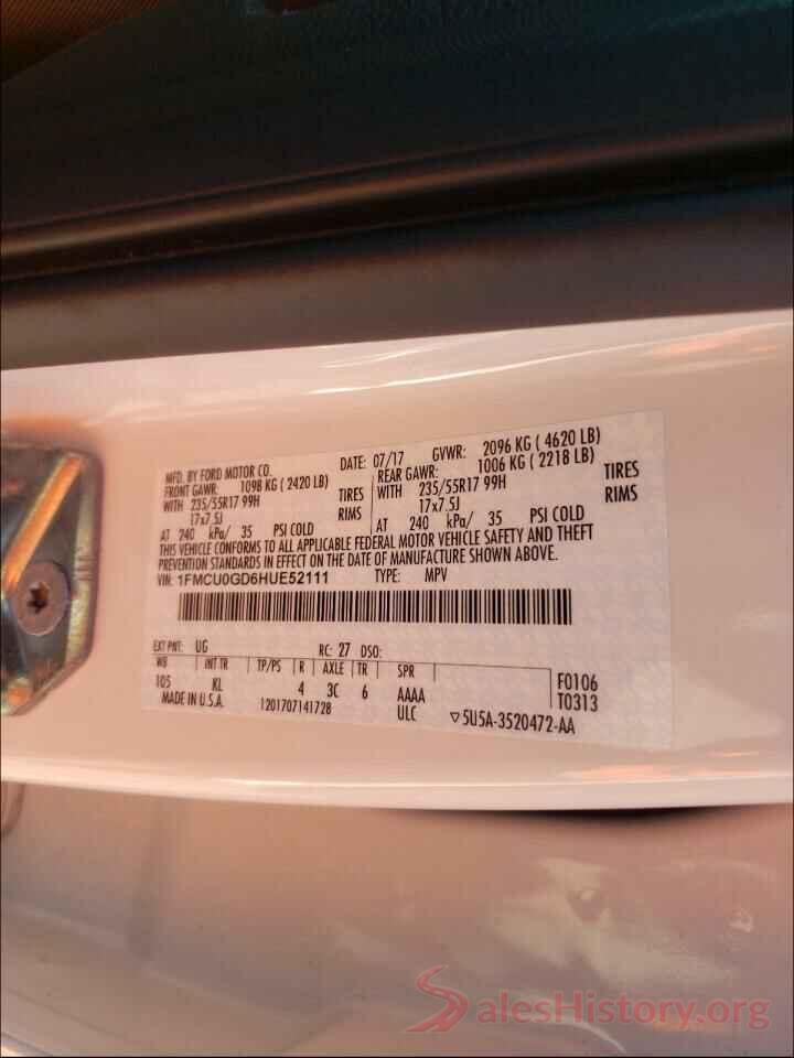 1FMCU0GD6HUE52111 2017 FORD ESCAPE