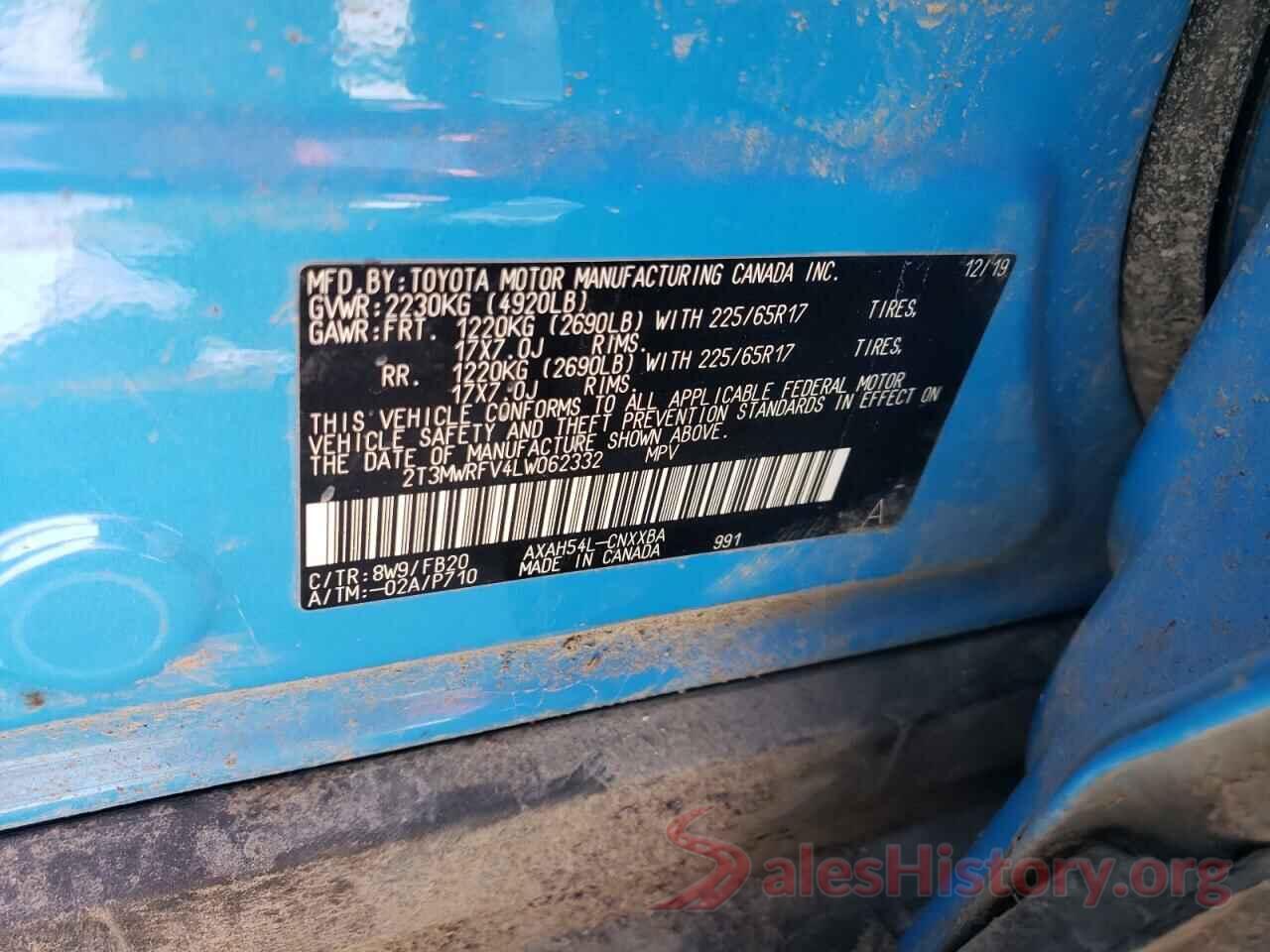 2T3MWRFV4LW062332 2020 TOYOTA RAV4