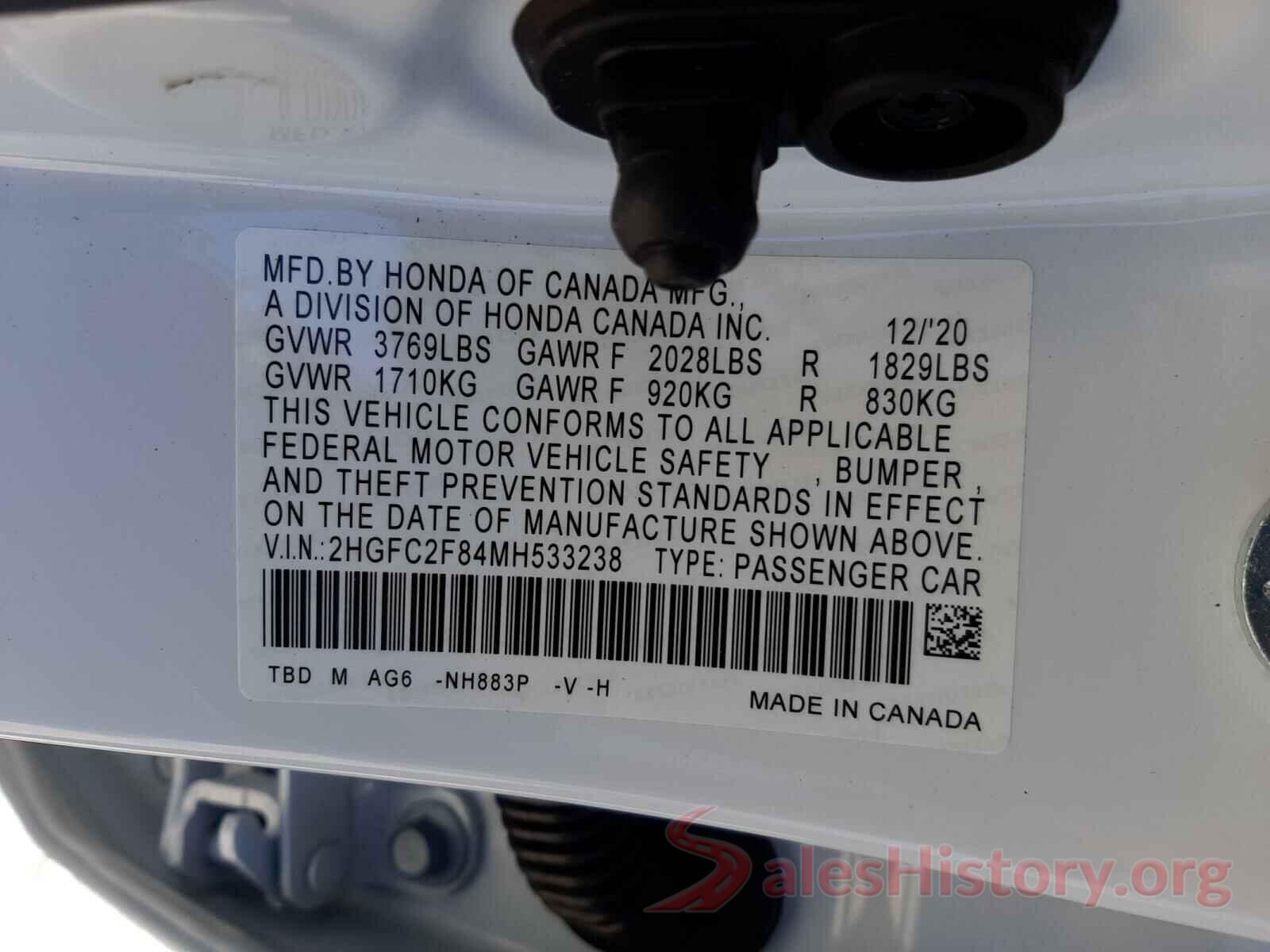 2HGFC2F84MH533238 2021 HONDA CIVIC