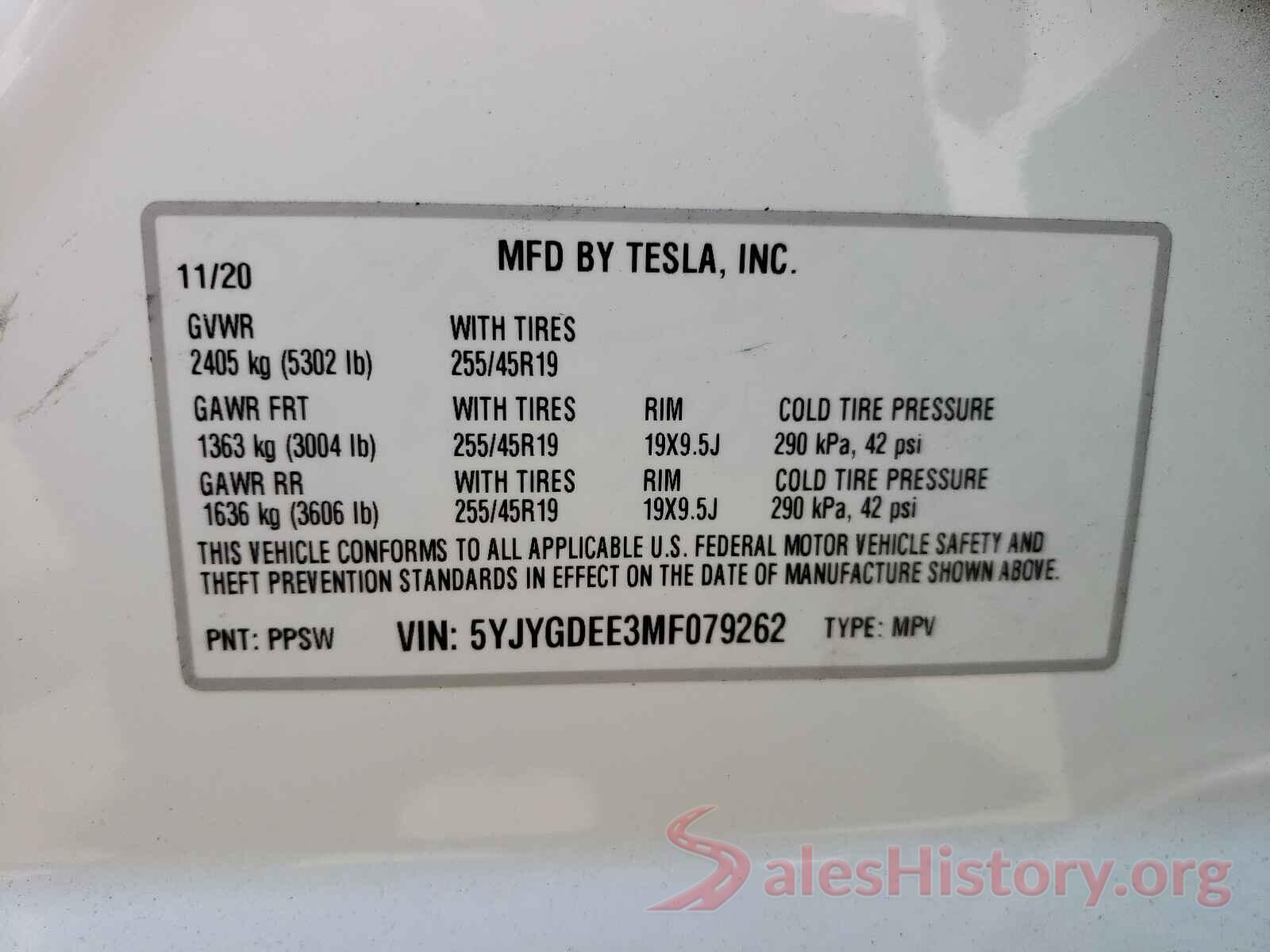 5YJYGDEE3MF079262 2021 TESLA MODEL Y