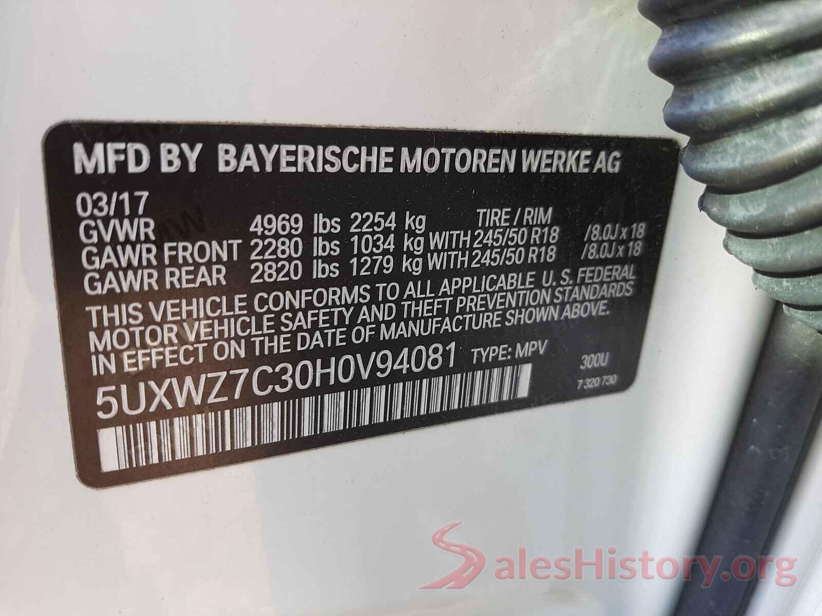 5UXWZ7C30H0V94081 2017 BMW X3