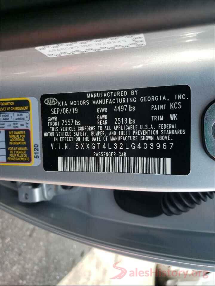 5XXGT4L32LG403967 2020 KIA OPTIMA