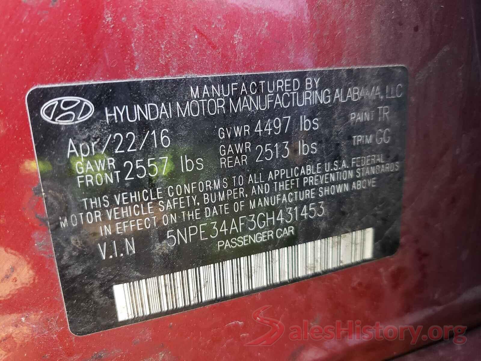 5NPE34AF3GH431453 2016 HYUNDAI SONATA