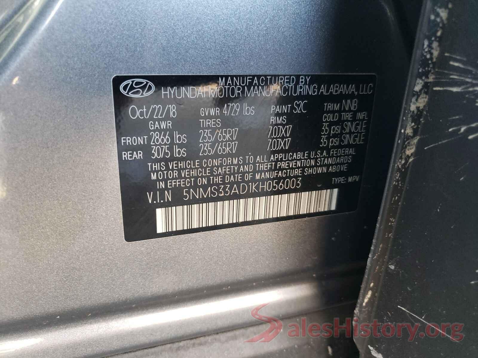 5NMS33AD1KH056003 2019 HYUNDAI SANTA FE