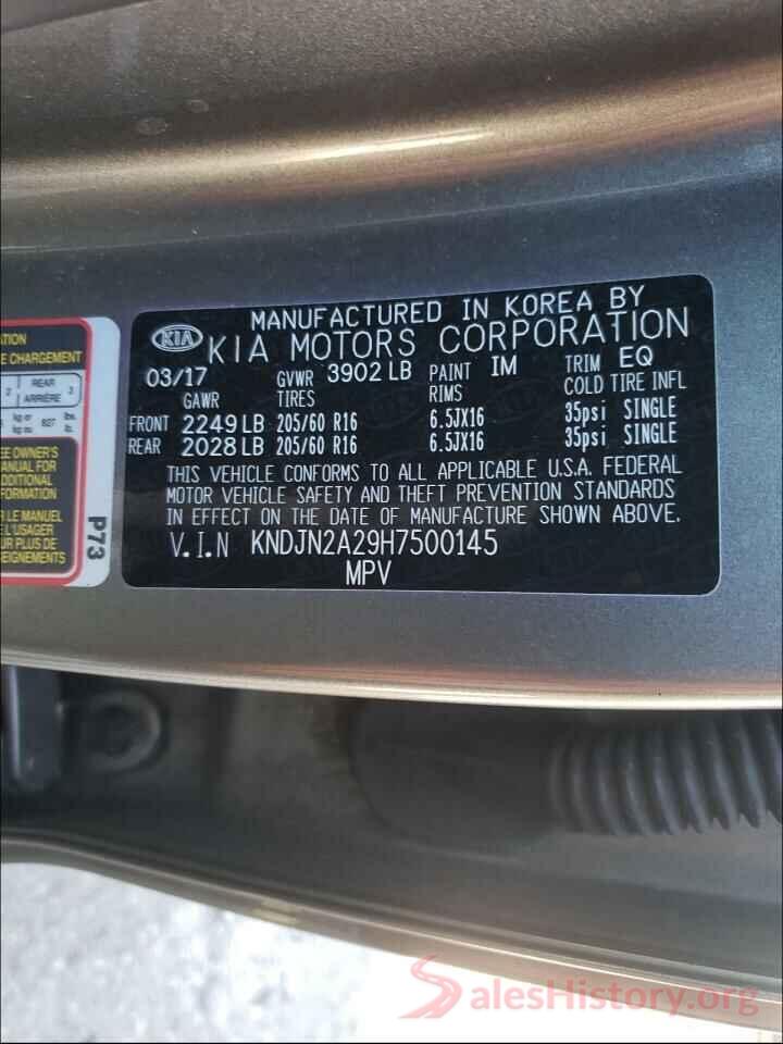 KNDJN2A29H7500145 2017 KIA SOUL