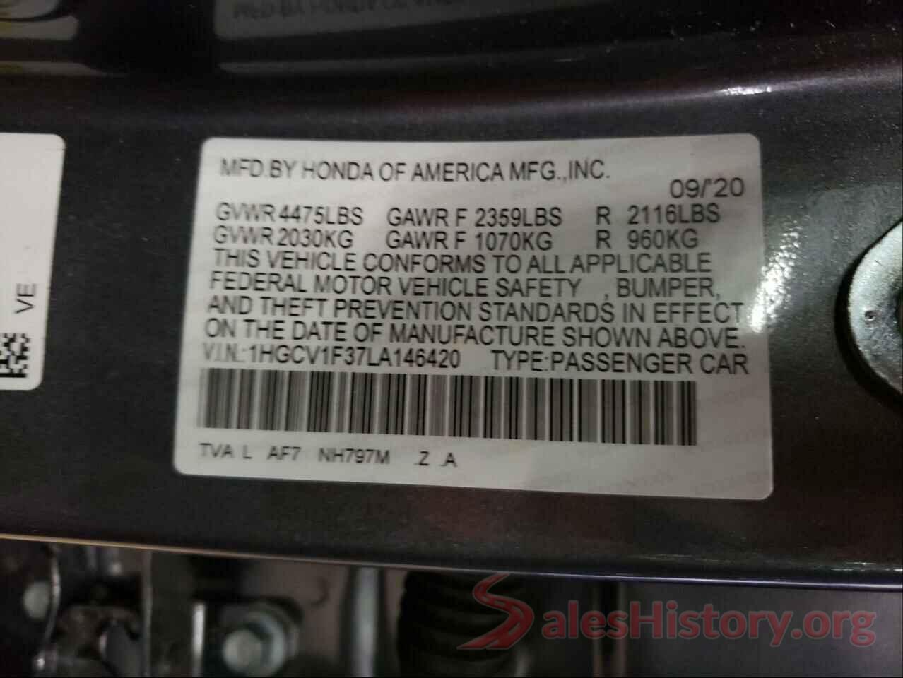 1HGCV1F37LA146420 2020 HONDA ACCORD