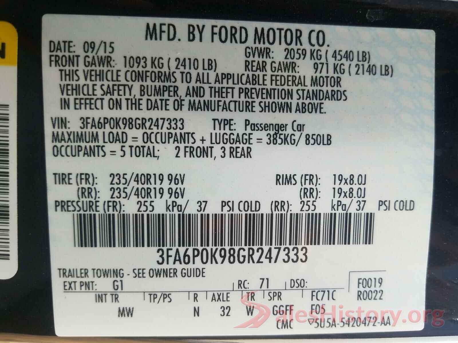 3FA6P0K98GR247333 2016 FORD FUSION