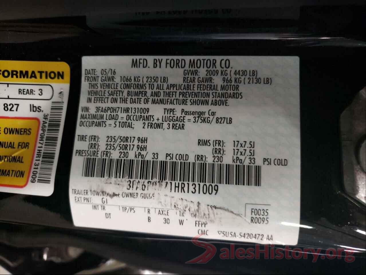 3FA6P0H71HR131009 2017 FORD FUSION