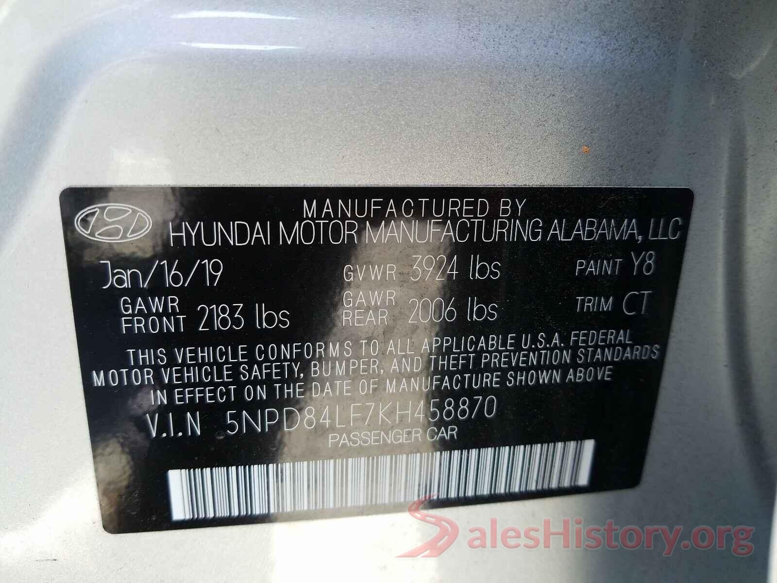 5NPD84LF7KH458870 2019 HYUNDAI ELANTRA