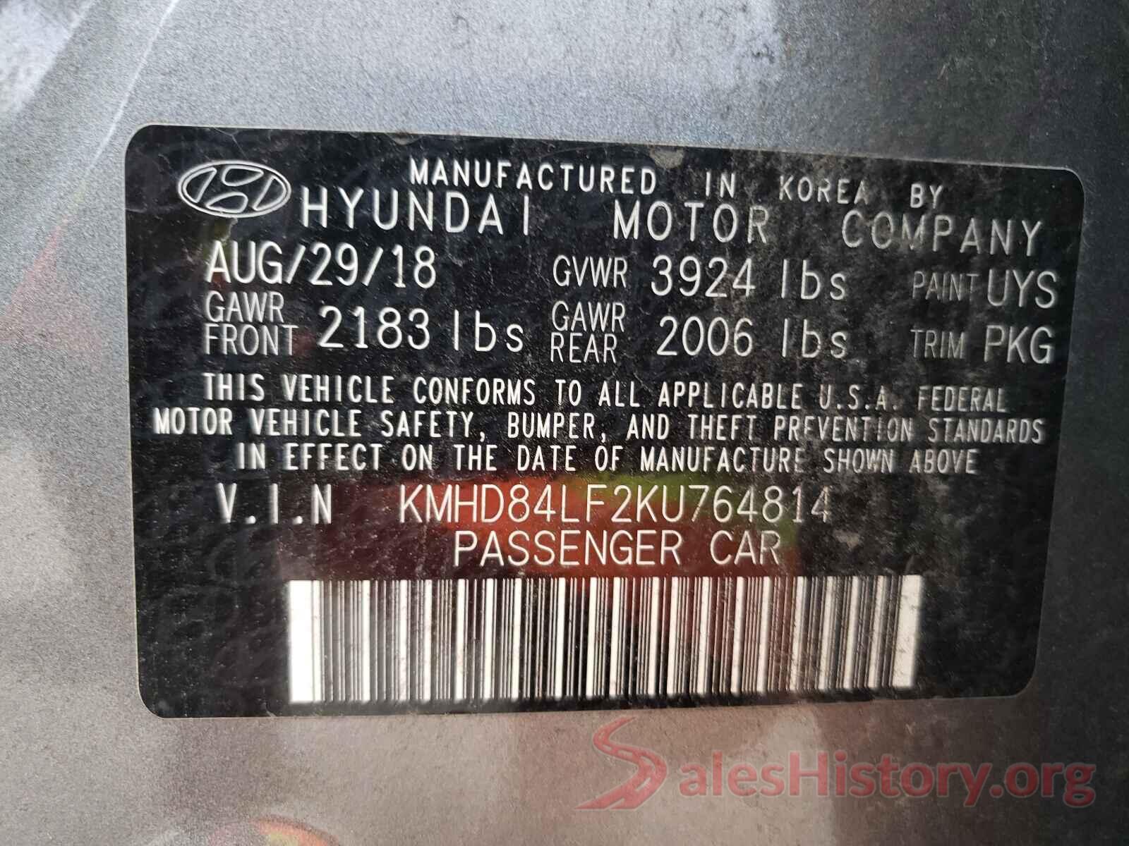 KMHD84LF2KU764814 2019 HYUNDAI ELANTRA