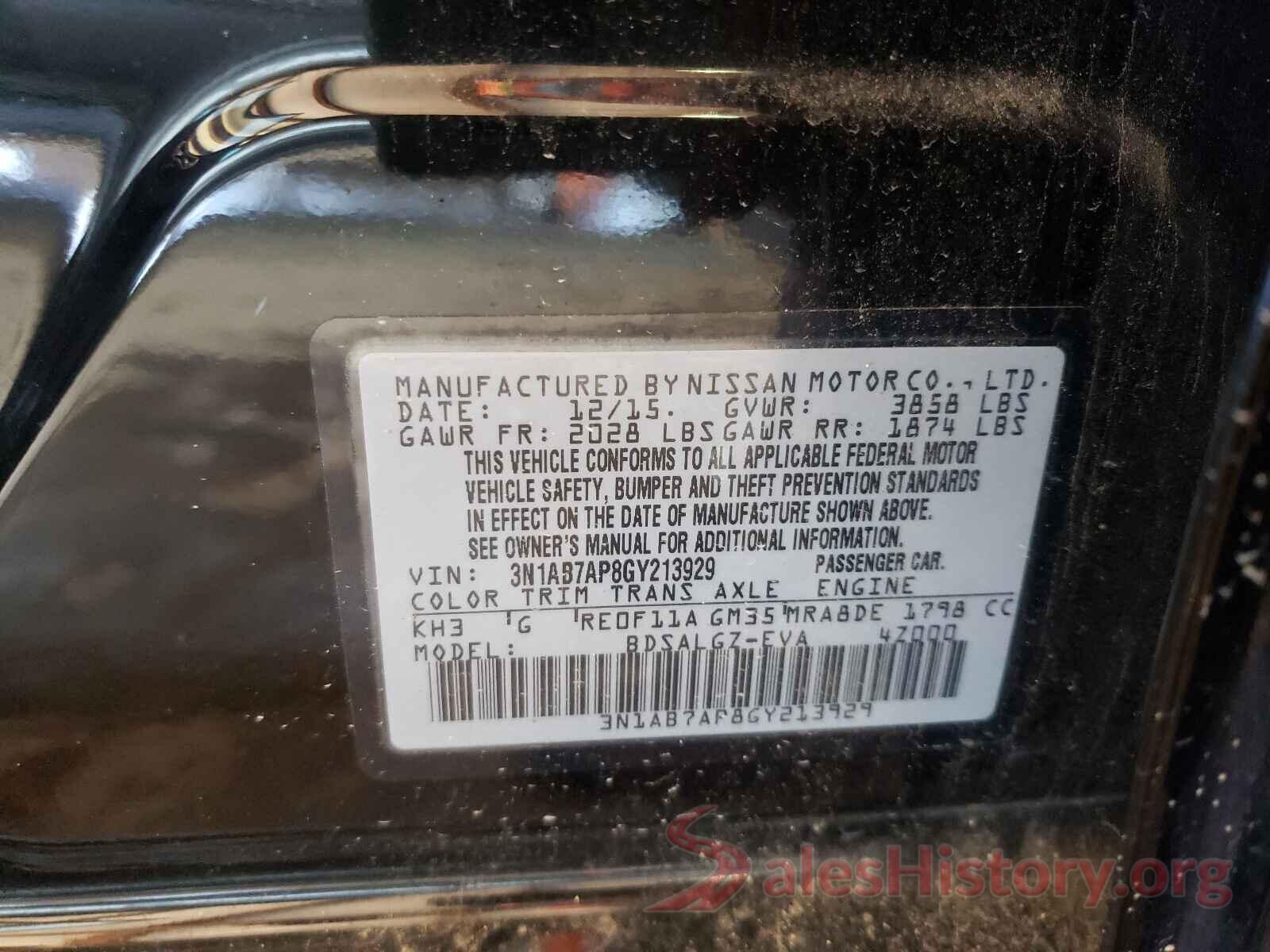 3N1AB7AP8GY213929 2016 NISSAN SENTRA