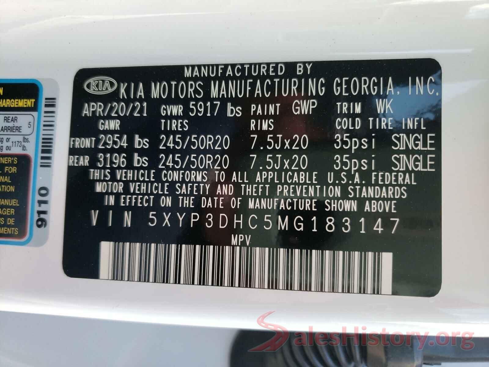 5XYP3DHC5MG183147 2021 KIA TELLURIDE