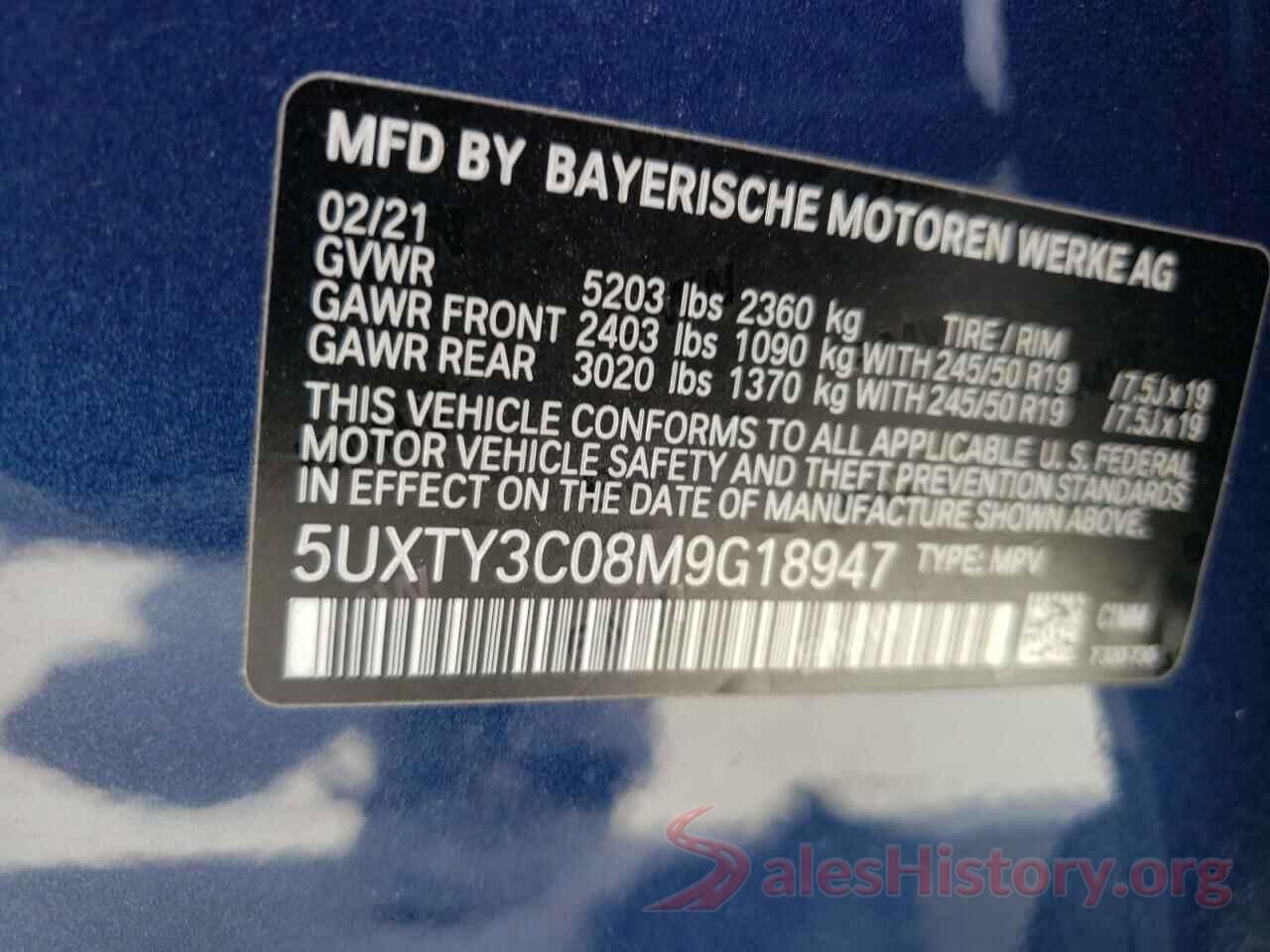 5UXTY3C08M9G18947 2021 BMW X3