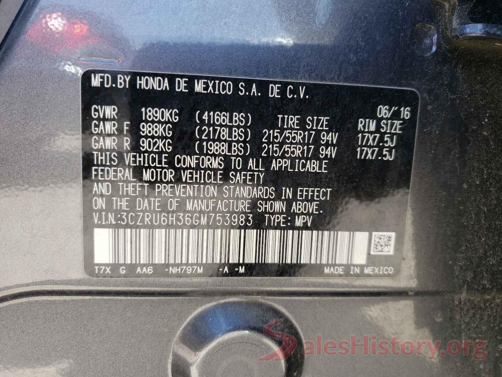 3CZRU6H36GM753983 2016 HONDA HR-V