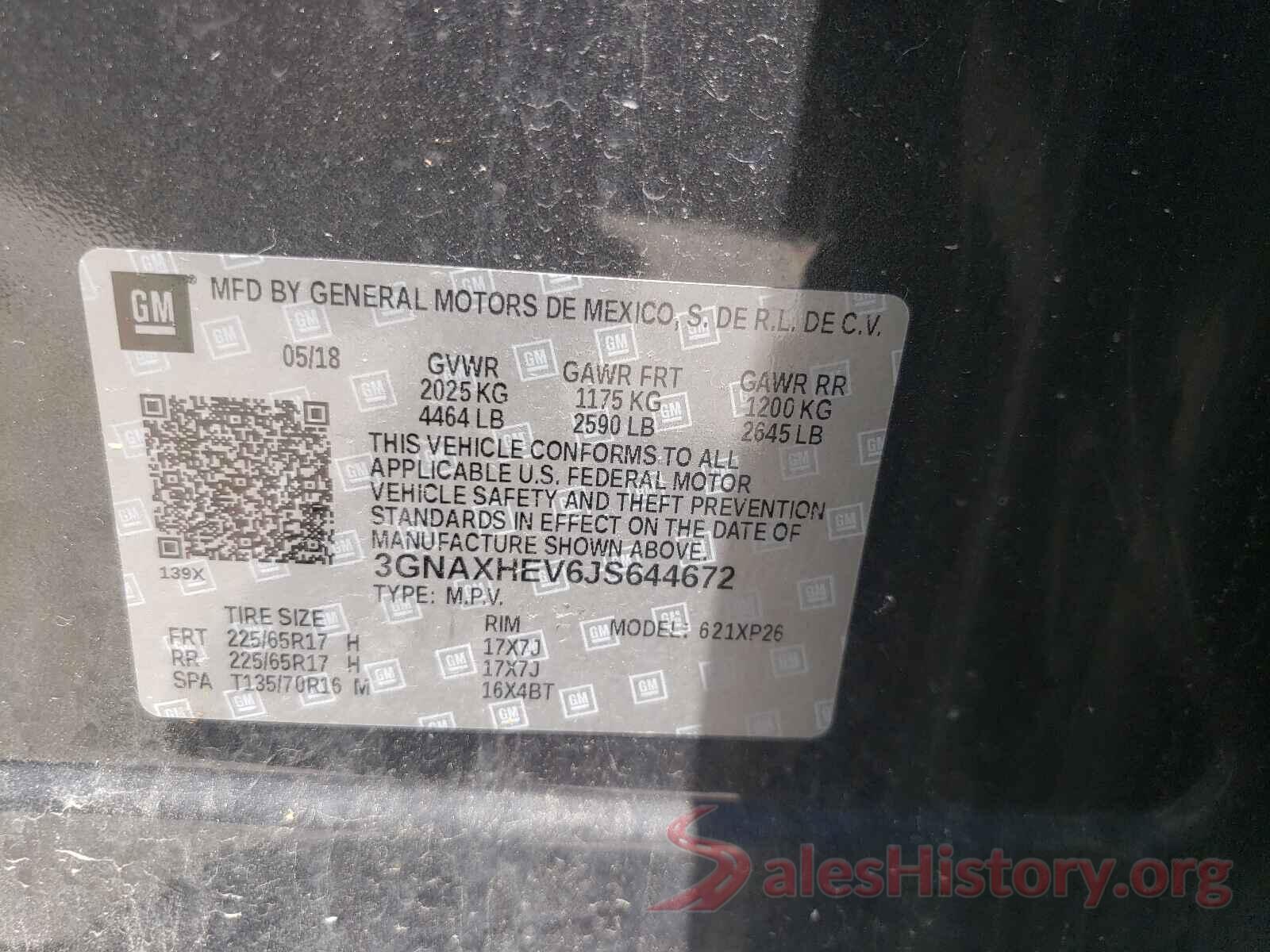 3GNAXHEV6JS644672 2018 CHEVROLET EQUINOX