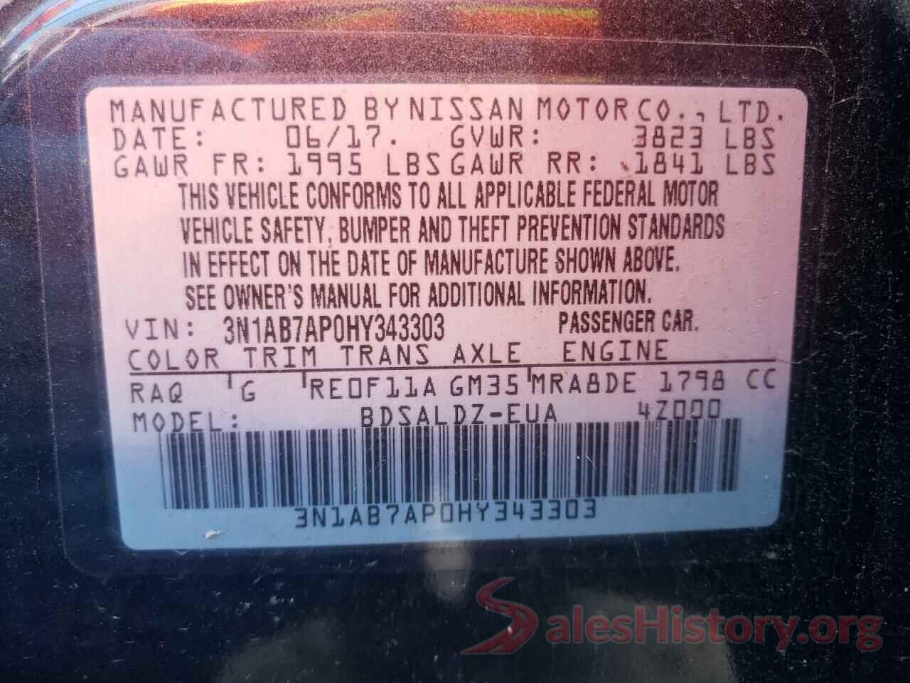 3N1AB7AP0HY343303 2017 NISSAN SENTRA