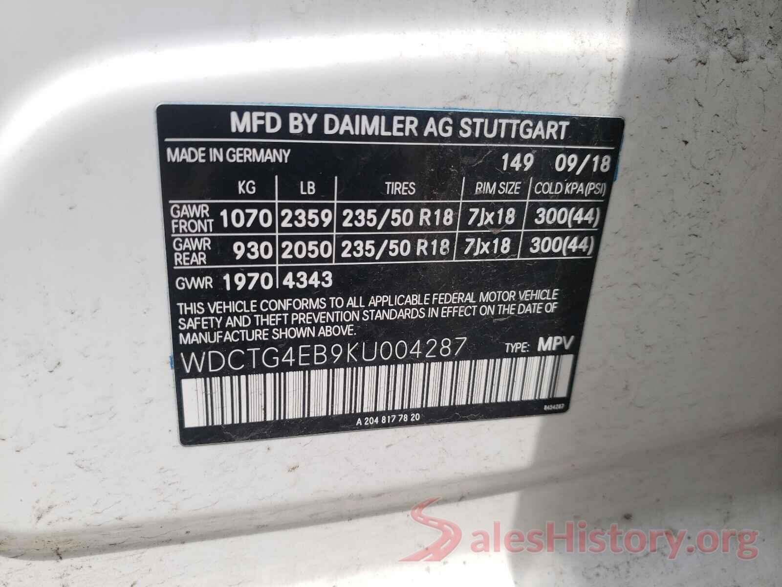 WDCTG4EB9KU004287 2019 MERCEDES-BENZ GLA-CLASS