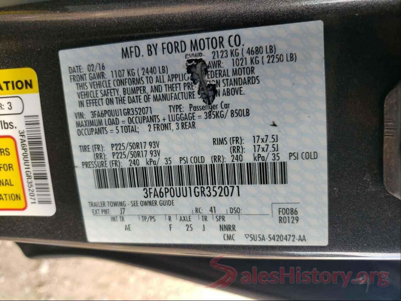 3FA6P0UU1GR352071 2016 FORD FUSION