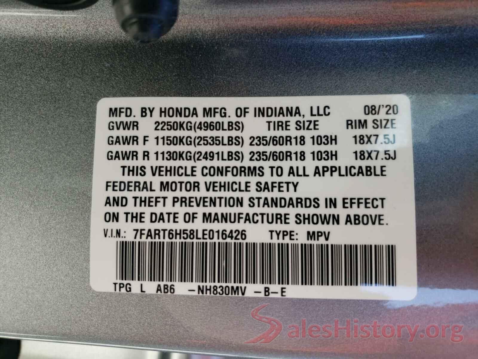 7FART6H58LE016426 2020 HONDA CRV