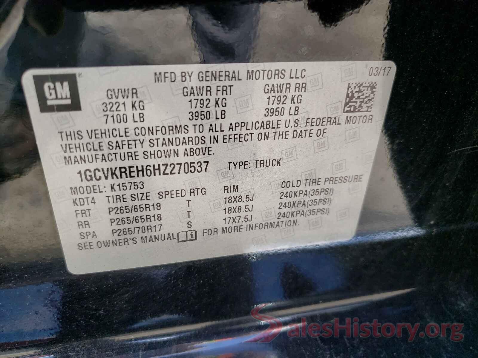 1GCVKREH6HZ270537 2017 CHEVROLET SILVERADO