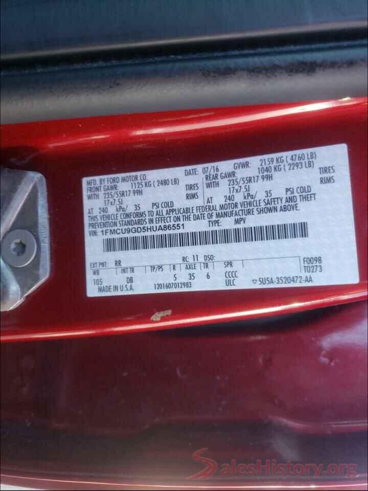 1FMCU9GD5HUA86551 2017 FORD ESCAPE