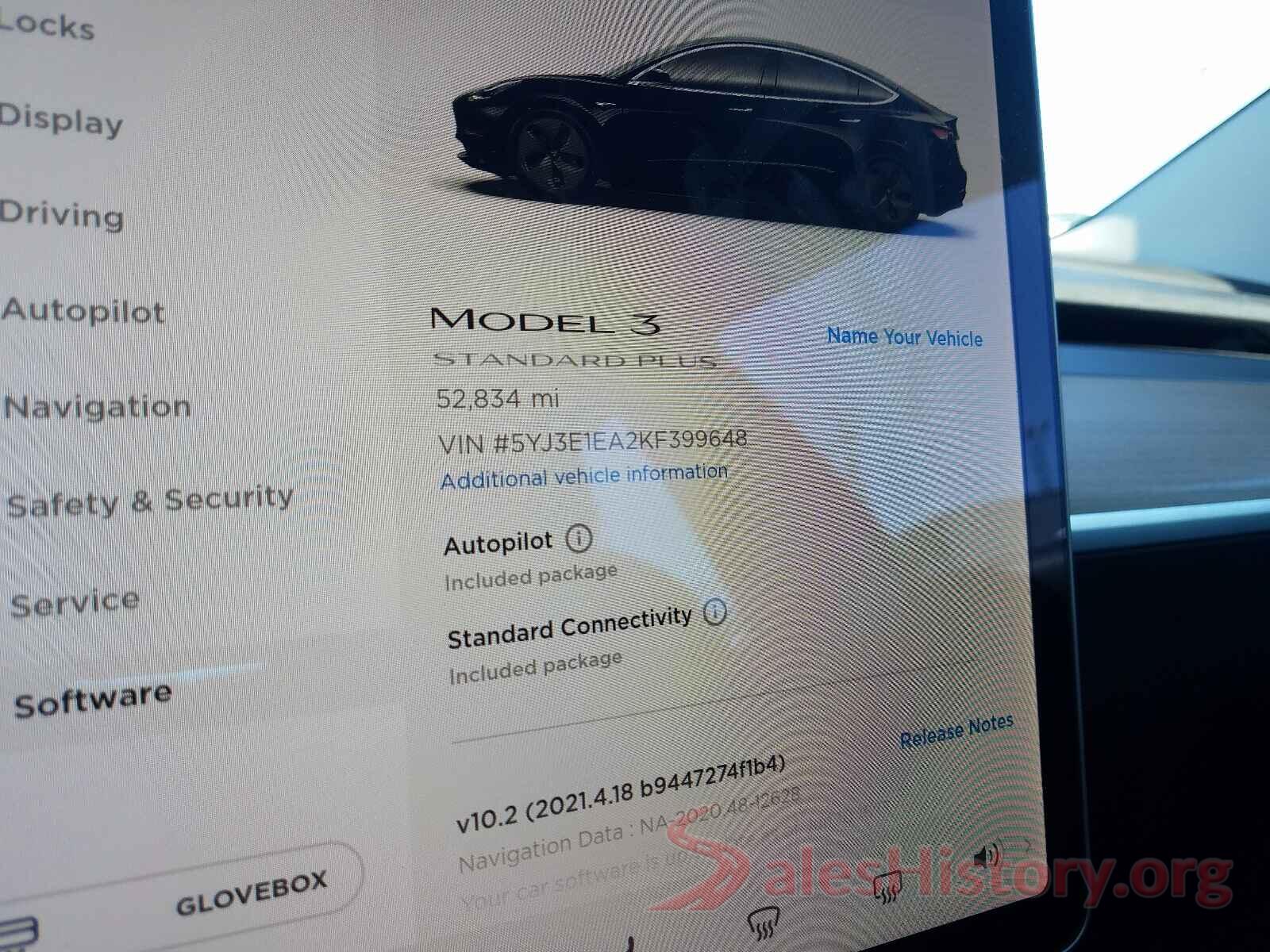 5YJ3E1EA2KF399648 2019 TESLA MODEL 3