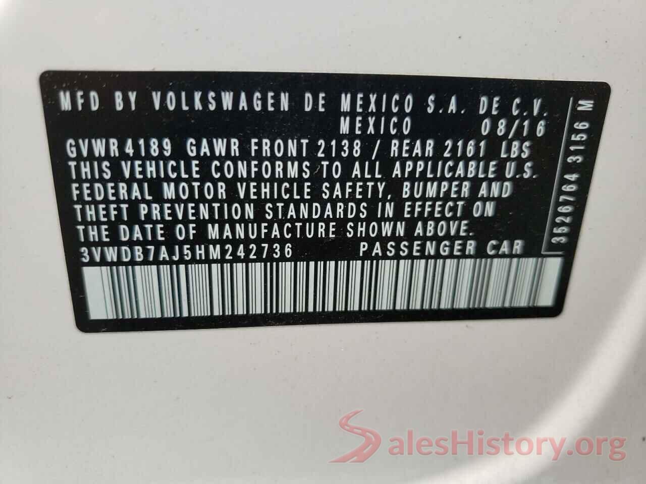 3VWDB7AJ5HM242736 2017 VOLKSWAGEN JETTA