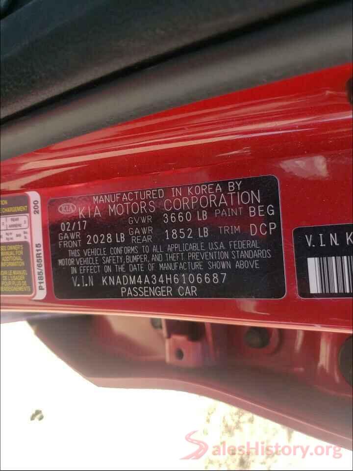 KNADM4A34H6106687 2017 KIA RIO