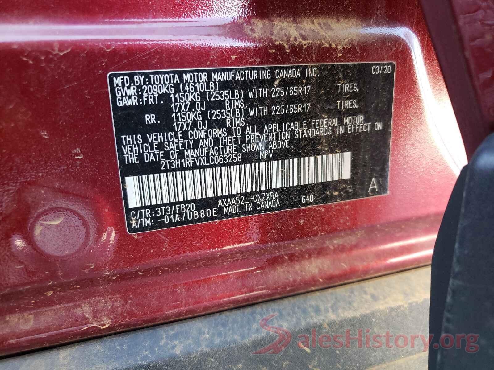 2T3H1RFVXLC063258 2020 TOYOTA RAV4