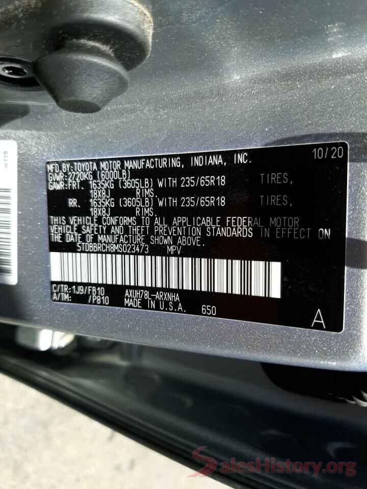 5TDBBRCH8MS023473 2021 TOYOTA HIGHLANDER