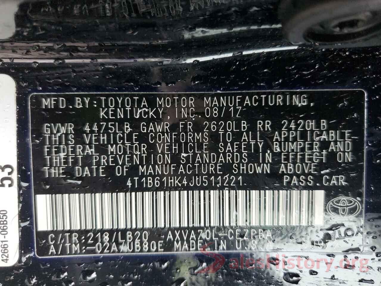 4T1B61HK4JU511221 2018 TOYOTA CAMRY