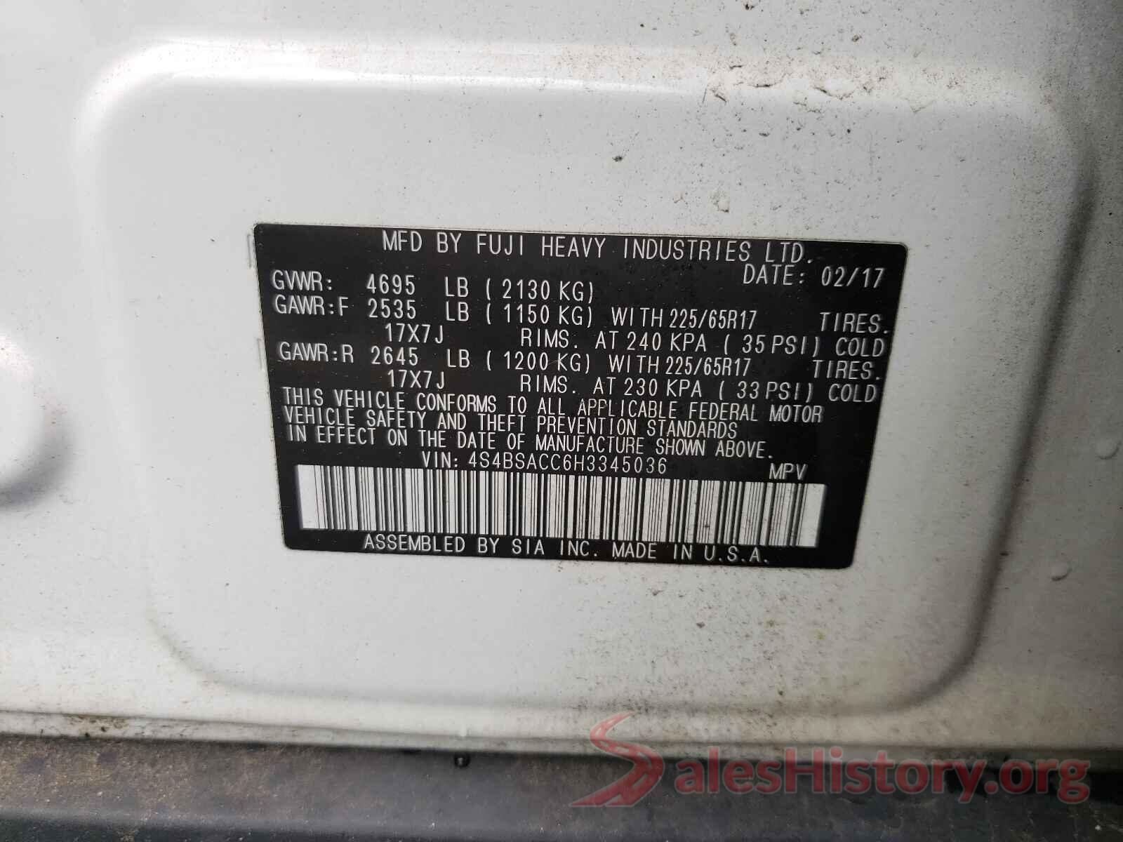 4S4BSACC6H3345036 2017 SUBARU OUTBACK