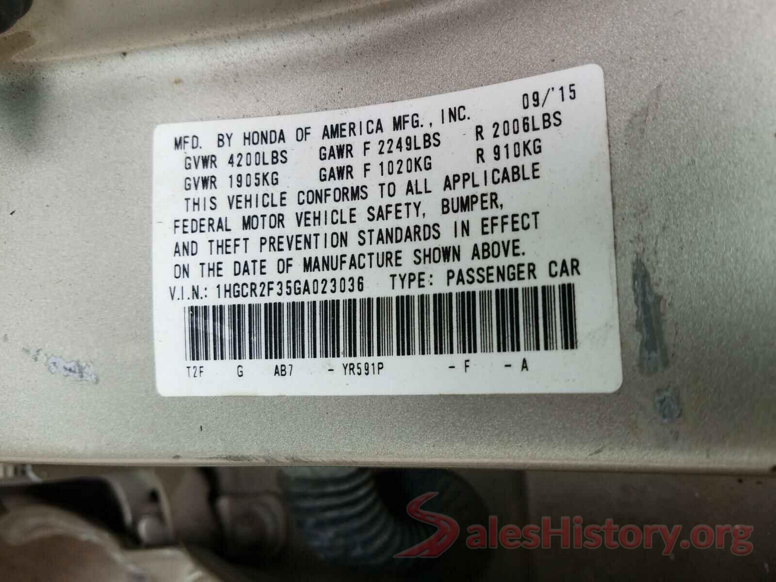 1HGCR2F35GA023036 2016 HONDA ACCORD