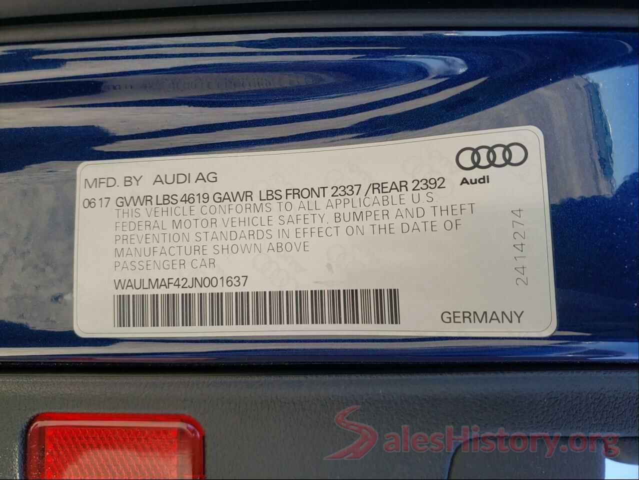 WAULMAF42JN001637 2018 AUDI A4