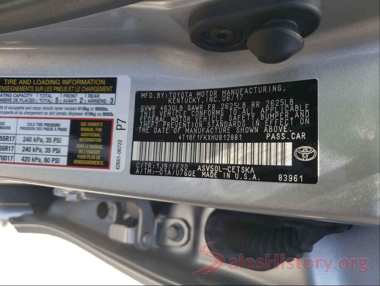 4T1BF1FKXHU812881 2017 TOYOTA CAMRY