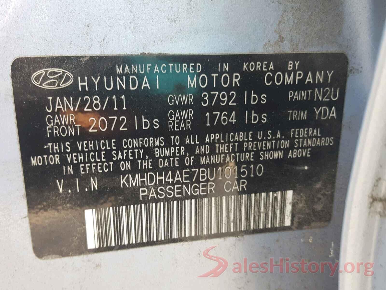 KMHDH4AE7BU101510 2011 HYUNDAI ELANTRA