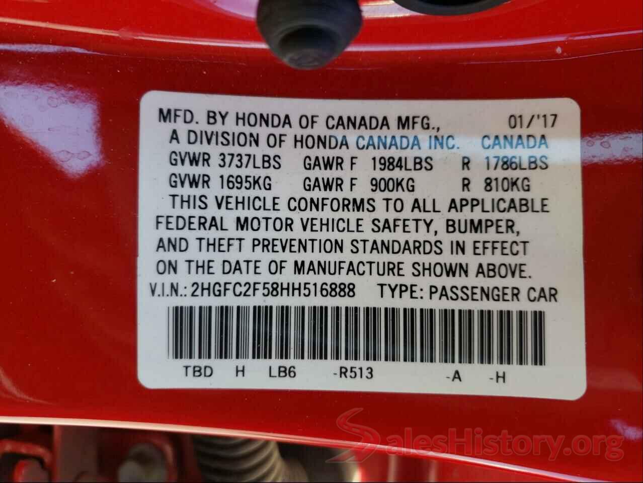 2HGFC2F58HH516888 2017 HONDA CIVIC