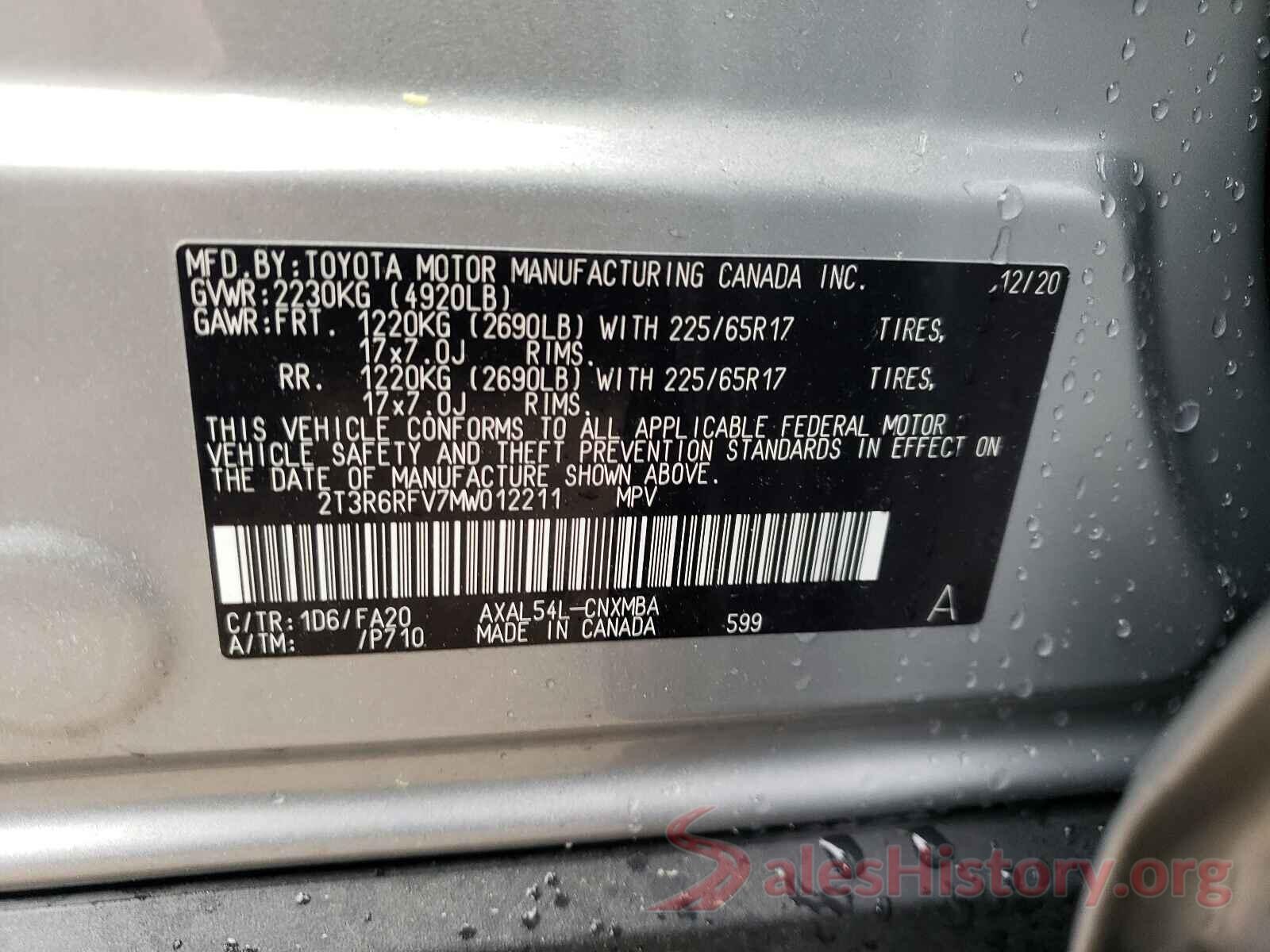 2T3R6RFV7MW012211 2021 TOYOTA RAV4