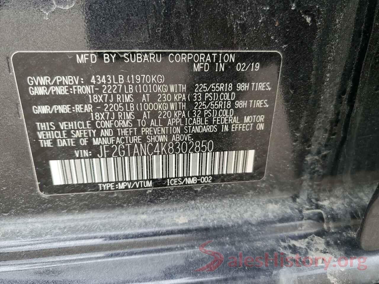 JF2GTANC4K8302850 2019 SUBARU CROSSTREK