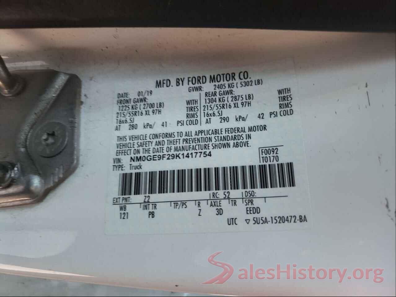 NM0GE9F29K1417754 2019 FORD TRANSIT CO