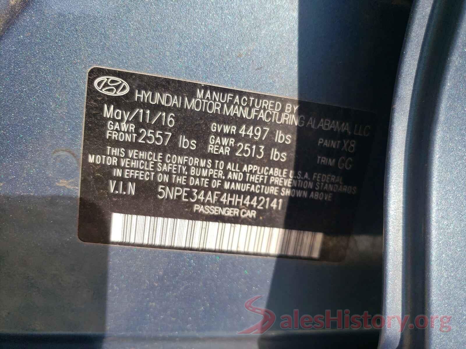 5NPE34AF4HH442141 2017 HYUNDAI SONATA