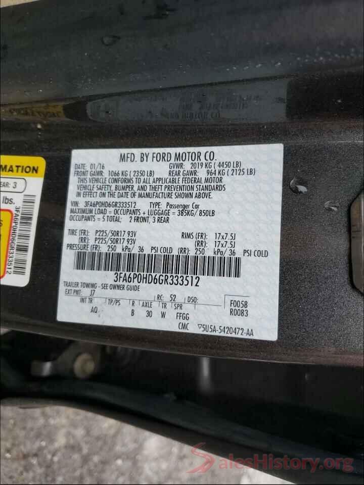 3FA6P0HD6GR333512 2016 FORD FUSION