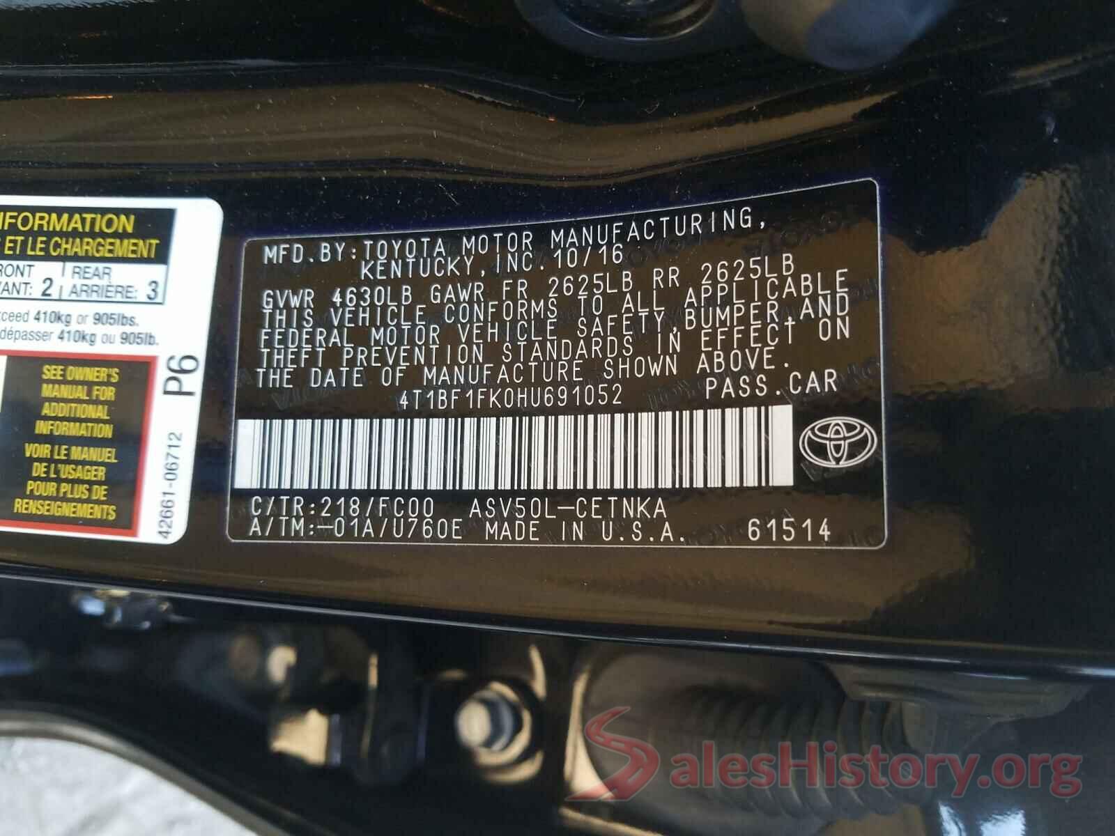 4T1BF1FK0HU691052 2017 TOYOTA CAMRY