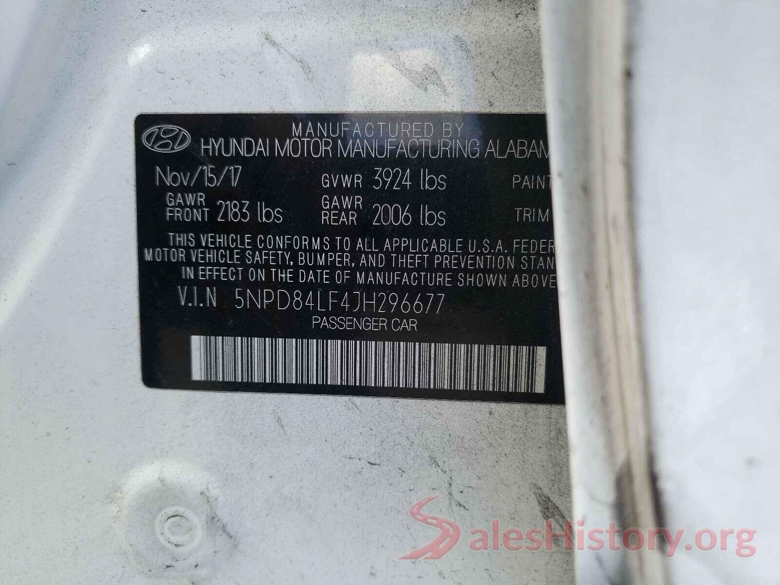 5NPD84LF4JH296677 2018 HYUNDAI ELANTRA