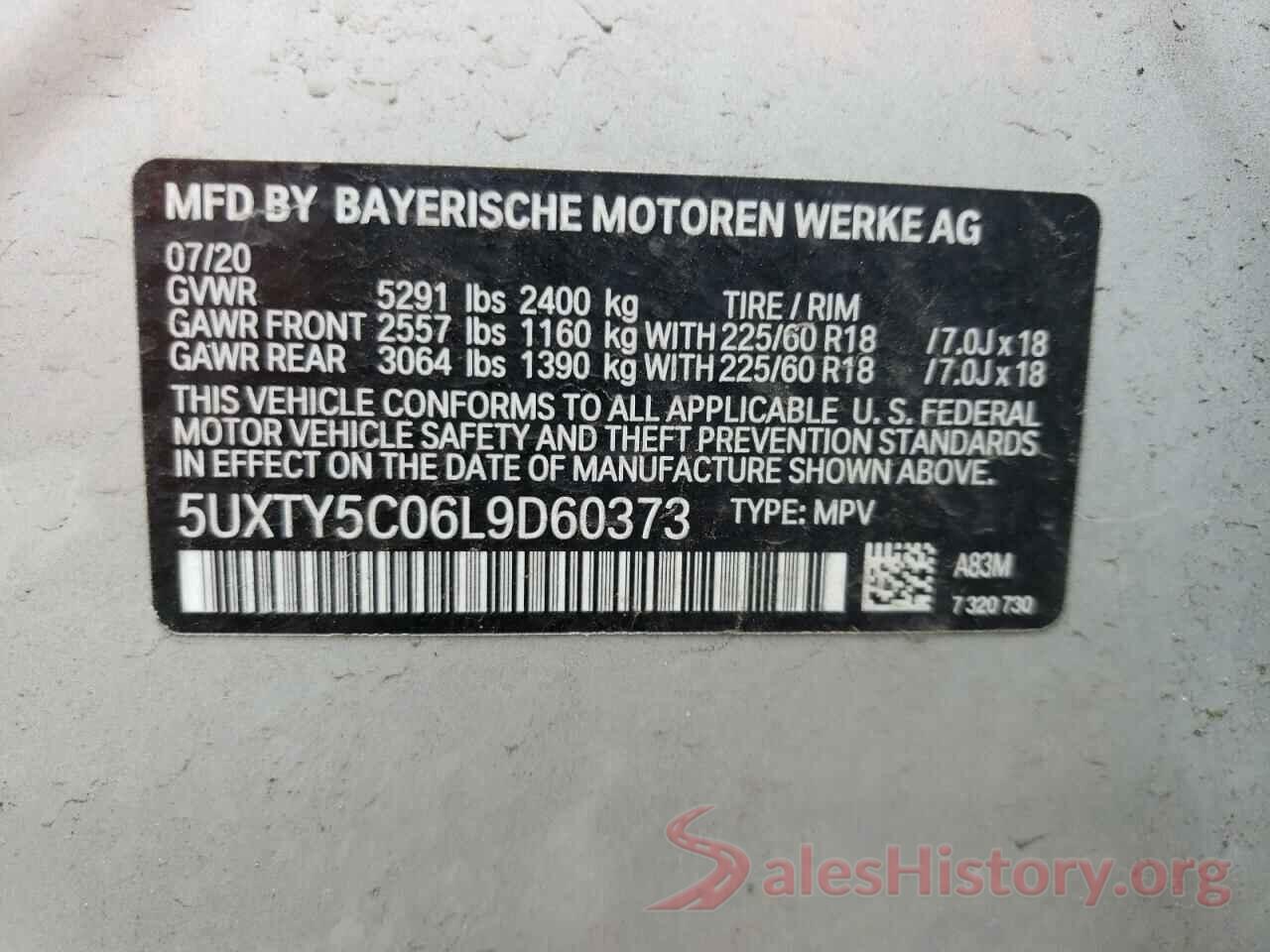 5UXTY5C06L9D60373 2020 BMW X3